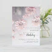 Invitation Boho Rêveuse Fleurs d'anniversaire en Rose (Debout devant)