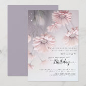 Invitation Boho Rêveuse Fleurs d'anniversaire en Rose (Devant / Derrière)