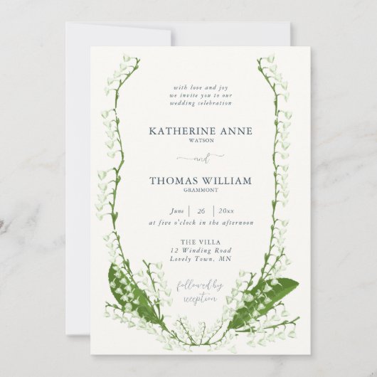 Invitation Boho Romantic Floral Frame Lys de Vallée Mariage (Devant)