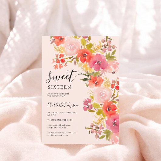 Invitation Boho romantique joli script floral rose doux 16