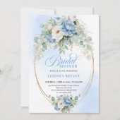 Invitation Boho Romantique Pastel Bleu Pivoine Or Fête de Mar (Devant)