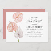 Invitation Boho Rose Aquarelle Anthuriums Tea Party (Devant / Derrière)