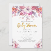 Invitation Boho rose Aquarelle Fleurs Baby shower fille (Devant)
