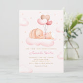 Invitation Boho rose Aquarelle mignonne Balloon Baby shower f (Debout devant)