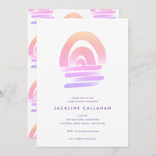 Invitation Boho Rose Aquarelle Rainbow Baby Girl Douche (Devant / Derrière)