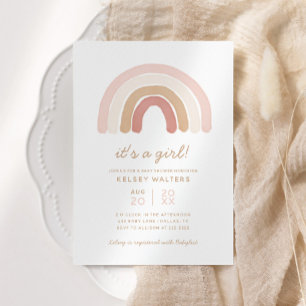Invitation Boho rose aquarelle Rainbow Girl Baby shower