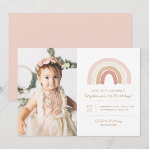 Invitation Boho rose arc-en-ciel fille fête d'anniversaire Ph