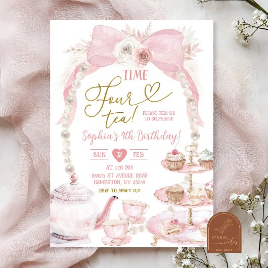 Invitation Boho Rose Arc En Ciel Temps Quatre Thé Anniversair