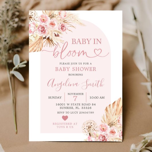 Invitation Boho Rose Arc Floral Baby dans Baby shower en Fleu