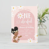 Invitation Boho Rose Arch Daisy Afro Africain Premier anniver (Debout devant)