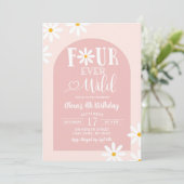 Invitation Boho rose Arch Daisy Fourever Wild Anniversaire (Debout devant)