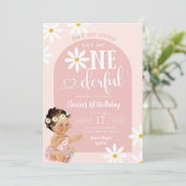 Invitation Boho rose Arch Daisy Mexicaine Fille Premier anniv (Debout devant)