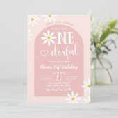 Invitation Boho Rose Arch Daisy Onederful Premier anniversair (Debout devant)