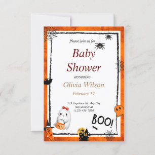 Invitation Boho rose beige illustré Baby shower d'Halloween