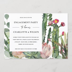 INVITATION BOHO ROSE BLANC FIANÇAILLES FLORAL CACTUS FOLIAGE