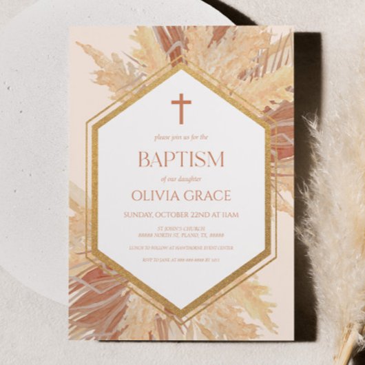 Invitation Boho rose Bohème Bohème Floral Frame Baptême