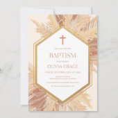 Invitation Boho rose Bohème Bohème Floral Frame Baptême (Devant)