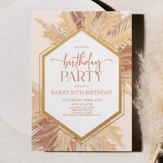 Invitation Boho rose Bohème Floral Fleur Anniversaire