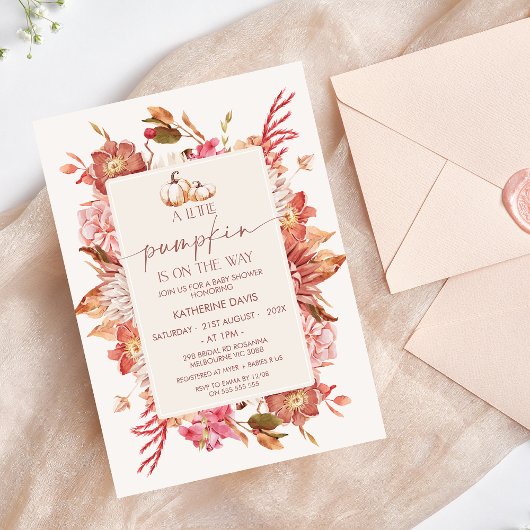 Invitation Boho rose Brown Automne Petit Baby shower Citrouil