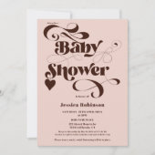 Invitation boho rose brun script baby shower gras (Devant)