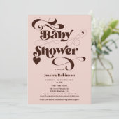 Invitation boho rose brun script baby shower gras (Debout devant)
