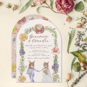 Invitation Boho rose Bunny Amour Aquarelle Mariage Floral