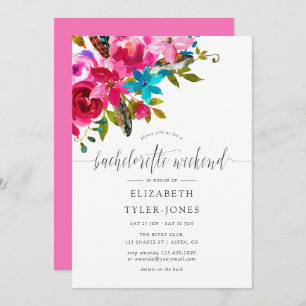 Invitation Boho Rose Chic Floral Bachelorette Agenda Week-end