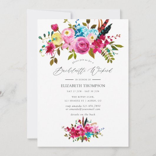 Invitation Boho rose Chic Floral Bachelorette Week-end (Devant)