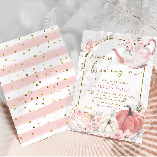 Invitation Boho Rose Citrouille Floral Un bébé est en train d