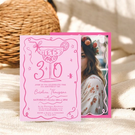 Invitation Boho rose curieux gribouillis fantaisie 30 ans