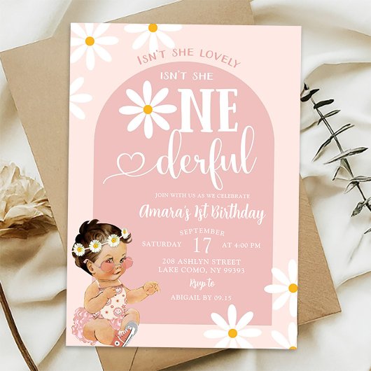 Invitation Boho rose Daisy Mexicaine Fille Onederful Annivers
