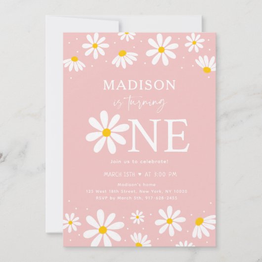 Invitation Boho rose Daisy Premier anniversaire (Devant)
