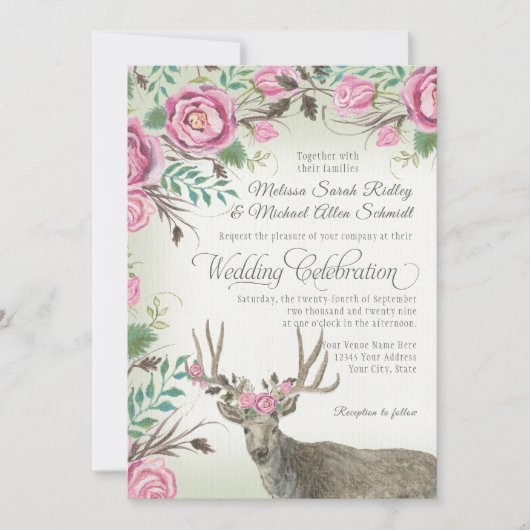 Invitation BOHO Rose de Bohême Floral Crown Deer Antler Sage (Devant)