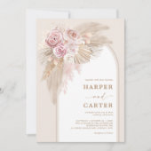 Invitation Boho rose doux Mariage en herbe Pampas (Devant)