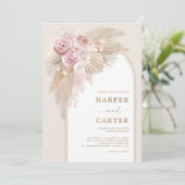 Invitation Boho rose doux Mariage en herbe Pampas (Debout devant)