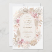 Invitation Boho rose doux Mariage en laiton Pampas (Devant)