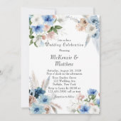 Invitation Boho rose et bleu Peony Pampas Mariage en herbe (Devant)