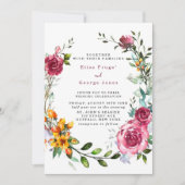 Invitation Boho rose et bourgogne Mariage floral (Devant)