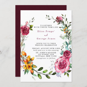 Invitation Boho rose et bourgogne Mariage floral
