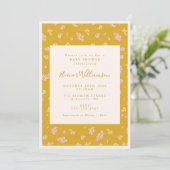 Invitation Boho rose et moutarde Jaune Baby shower floral (Debout devant)