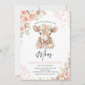 Invitation Boho Rose Et Or Florals Vache Anniversaire (Devant)