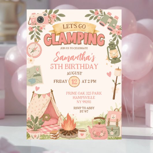 Invitation Boho Rose Faisons du Glamping Anniversaire