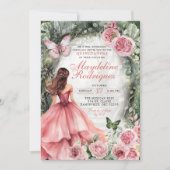Invitation Boho Rose Fantaisiste Quinceanera Forêt (Devant)