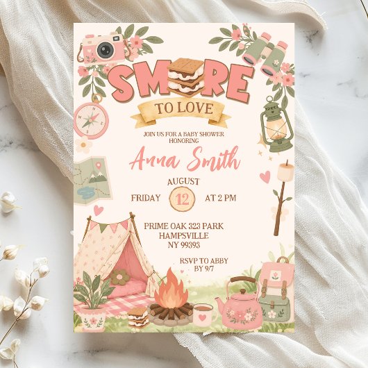 Invitation Boho Rose Fête de Bébé Smore To Love