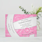 Invitation boho rose fleuri doodball sport anniversaire (Debout devant)