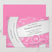 Invitation boho rose fleuri doodball sport anniversaire (Devant / Derrière)