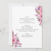 Invitation Boho rose fleurs et plumes fête de bachelorette (Dos)