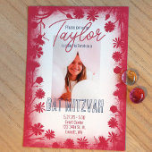 Invitation Boho rose Fleurs sauvages Cadre, Photo Bat mitzvah