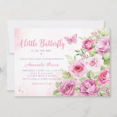 Invitation Boho Rose Floral Aquarelle Baby shower papillon (Devant)