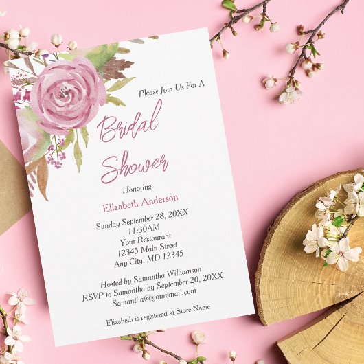 Invitation Boho Rose Floral Aquarelle Fête des mariées élégan